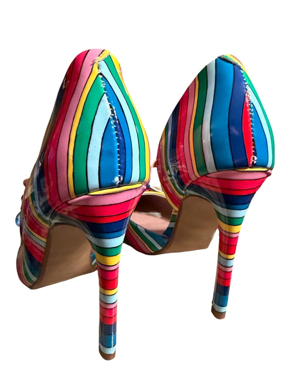 Betsey Johnson Sz 6 Stunning Multicolor Striped Pointed-Toe High Heels (SH312) - Picture 7 of 9